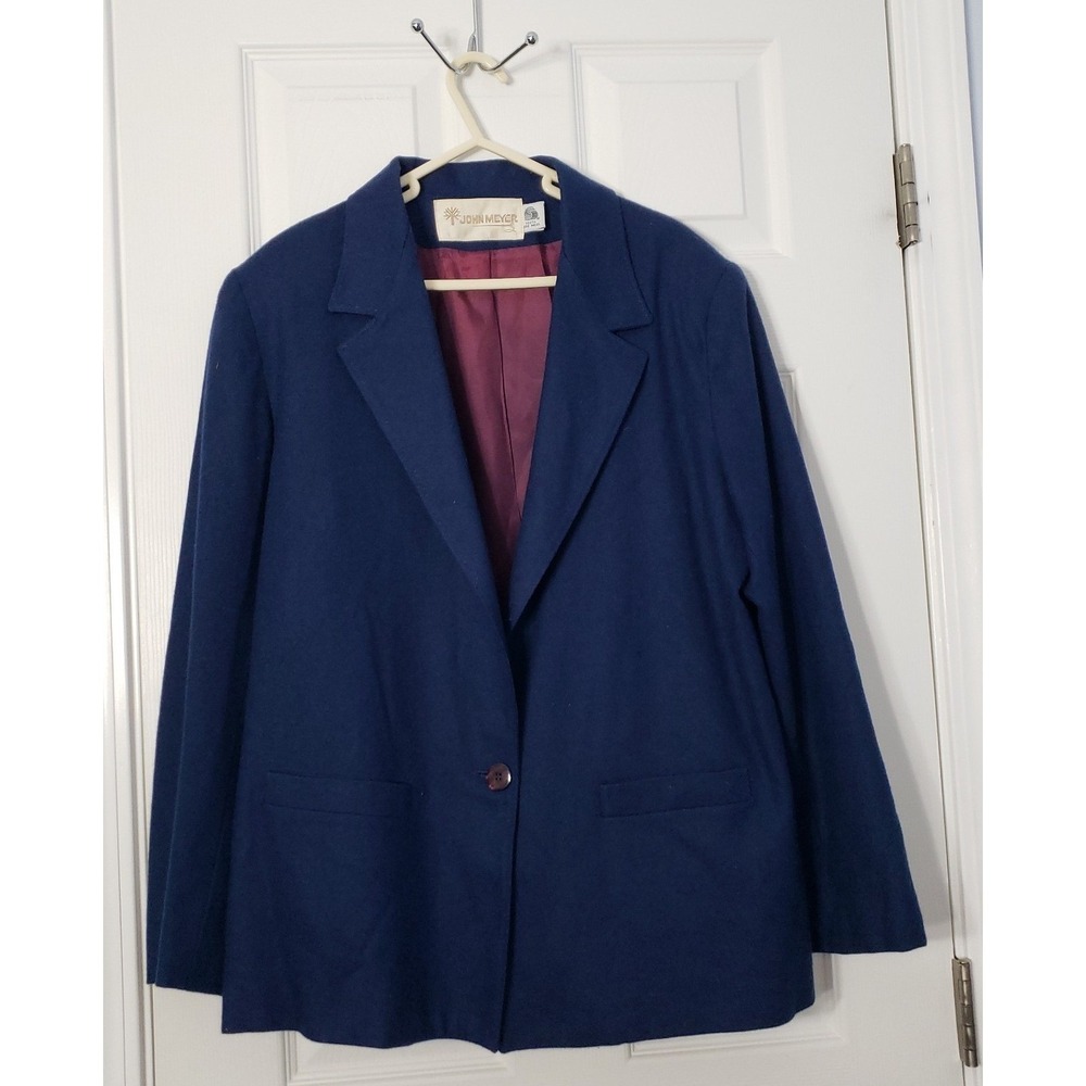John Meyer Womans 100% Wool Blazer Navy Blue Size 12‎